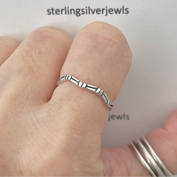 Sterling Silver Bamboo Band Ring, Silver Rings, Tree of Life Ring, Wedding Bands - Picture 8 of 14